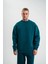 Uzun Kol Bisiklet Yaka Basic Sweatshirt - Koyu Deniz Yeşili 1
