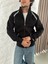 Erkek Oversize Dik Yaka Fermuarlı Sweatshirt - Zincir Nakışli Kanguru Cepli - Siyah 1