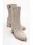 Sade Dikişli Fermuarlı Kadın Topuklu Bot Ten Cilt 1
