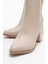Sade Dikişli Fermuarlı Kadın Topuklu Bot Ten Cilt 3
