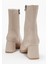 Sade Dikişli Fermuarlı Kadın Topuklu Bot Ten Cilt 4