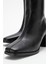 Küt Burunlu Sade Dikişli Fermuarlı Kadın Topuklu Bot Siyah Cilt 4