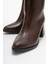 Sade Dikişli Fermuarlı Kadın Topuklu Bot Kahve Cilt 3