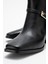Küt Burunlu Tokalı Kadın Topuklu Bot Siyah Cilt 3
