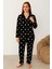 Kadın 02278 Önü Düğmeli Süet Pijama Takımı Siyah 1