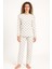 Kadın 70916 Uzun Kol Likralı Waffle Pijama Takımı Beyaz 1
