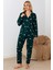 Kadın 02289 Önü Düğmeli Süet Pijama Takımı Yeşil 1