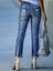 Kadın Dar Kesim Cepli Önden Yırtık Desenli Denim Pantolon 4