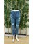Kadın Dar Kesim Cepli Önden Yırtık Desenli Denim Pantolon 5
