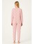 Kadın 70920 Uzun Kol Likralı Waffle Pijama Takımı Pembe 2