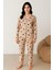 Kadın 02277 Önü Düğemli Süet Pijama Takımı Bej 1