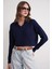 6896 Kadın Örgü Detaylı Crop Triko Kazak Lacivert 1