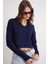 6896 Kadın Örgü Detaylı Crop Triko Kazak Lacivert 3