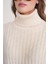 6928 Kadın Fitilli Balıkçı Yaka Triko Kazak Naturel 6
