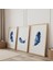 Ahşap Çerçeveli Mavi Tüy Üçlü Ahşap Tablo Seti 2