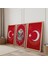 Ahşap Çerçeveli Kırmızı Arka Planlı Gold Desenli Osmanlı Tuğrası Üçlü Ahşap Tablo Seti 2