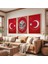 Ahşap Çerçeveli Kırmızı Arka Planlı Gold Desenli Osmanlı Tuğrası Üçlü Ahşap Tablo Seti 4