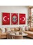 Ahşap Çerçeveli Kırmızı Arka Planlı Gold Desenli Osmanlı Tuğrası Üçlü Ahşap Tablo Seti 5
