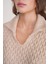 6896 Kadın Örgü Detaylı Crop Triko Kazak Bej 6