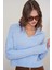 6896 Kadın Örgü Detaylı Crop Triko Kazak Bebe Mavi 4