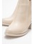 Kadın Sade Fermuarlı Bot Bej Cilt 3
