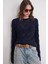 6867 Kadın Kare Desen Ajurlu Triko Kazak Lacivert 3