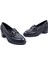 SV350 Hakiki Deri 5 cm Topuklu Siyah Kadın Klasik Loafer Ayakkabı 6