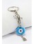 Gümüş Halkalı Püsküllü Mavi Dana Gözlü Anahtarlık, Hediyelik Çanta Süsü 1