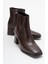 Küt Burunlu Sade Lastikli Kadın Topuklu Bot Kahve Cilt 1