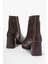 Küt Burunlu Sade Lastikli Kadın Topuklu Bot Kahve Cilt 4