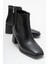 Küt Burunlu Sade Lastikli Kadın Topuklu Bot Siyah Cilt 1