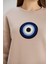 Kadın Taş Renk Nazar Boncuklu Bisiklet Yaka Üç Iplik Sweatshirt 4