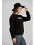 Kadın Bisiklet Yaka Regular Kalıp Midi Boy Sortie Baskılı Siyah Basic Sweatshirt 1