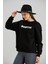 Kadın Bisiklet Yaka Regular Kalıp Midi Boy Sortie Baskılı Siyah Basic Sweatshirt 3