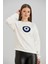 Kaadın Ekru Renk Nazar Boncuklu Bisiklet Yaka Üç Iplik Sweatshirt 1