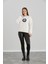 Kaadın Ekru Renk Nazar Boncuklu Bisiklet Yaka Üç Iplik Sweatshirt 2
