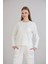 Dikiş Detay Bisiklet Yaka Modal Sweatshirt Ekru 1