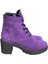 Mor Hakiki Süet Bağcık Detay Yandan Fermuarlı Kalın Topuk Bot 1