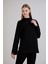 Dikiş Detay Bisiklet Yaka Modal Sweatshirt Siyah 1