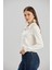 Kadın Gömlek Yaka İki İplik Basic Ekru Crop Sweatshirt 2