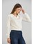 Kadın Gömlek Yaka İki İplik Basic Ekru Crop Sweatshirt 3