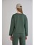Dikiş Detay Bisiklet Yaka Modal Sweatshirt Haki 9