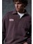Erkek Oversize Yarım Fermuarlı Sweatshirt Kahverengi 4