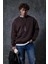 Erkek Oversize Bisiklet Yaka Basic Sweatshirt Kahverengi 1