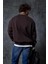 Erkek Oversize Bisiklet Yaka Basic Sweatshirt Kahverengi 4