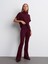 71910 Yüksek Bel Örme Pantolon-Bordo 3