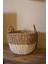 Kulplu Kalın Örgü Alt Kısmı Krem Şeritli Hasır Sepet Büyük Boy 1