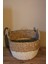 Kulplu Kalın Örgü Alt Kısmı Krem Şeritli Hasır Sepet Büyük Boy 3