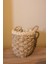 Küçük Boy Kulplu Kalın Örgü Üst Kısmı Krem Şeritli Hasır Sepet 2