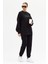 Kadın Space Baskılı Bisiklet Yaka Paçası Lastikli Oversize Eşofman Takımı 3